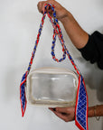 Woven Scarf Chain Purse/Phone Strap - Red & Blue