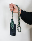 Woven Scarf Chain Purse/Phone Strap - Green & Gold