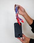 Woven Scarf Pearl Phone Strap/Wristlet - Blue & Red