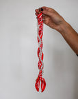 Woven Scarf Pearl Phone Strap/Wristlet - Red