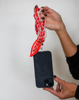 Woven Scarf Pearl Phone Strap/Wristlet - Bright Orange