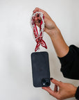 Woven Scarf Pearl Phone Strap/Wristlet - Crimson