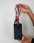 Woven Scarf Pearl Phone Strap/Wristlet - Black & Red