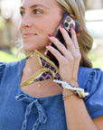 Woven Scarf Pearl Phone Strap/Wristlet - Maroon & Gold