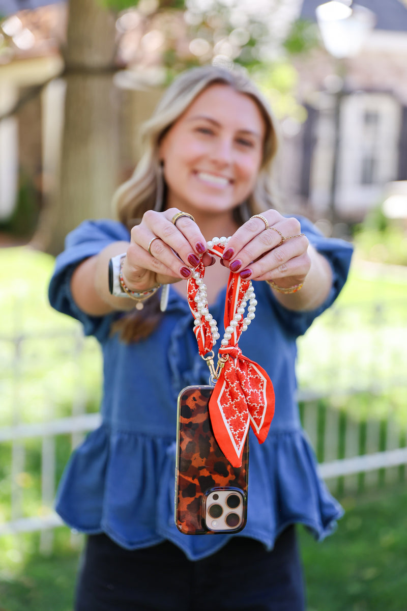 Woven Scarf Pearl Phone Strap/Wristlet - Red – Victory Lap
