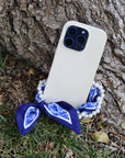 Woven Scarf Pearl Phone Strap/Wristlet - Blue
