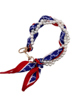 Woven Scarf Pearl Phone Strap/Wristlet - Blue & Red