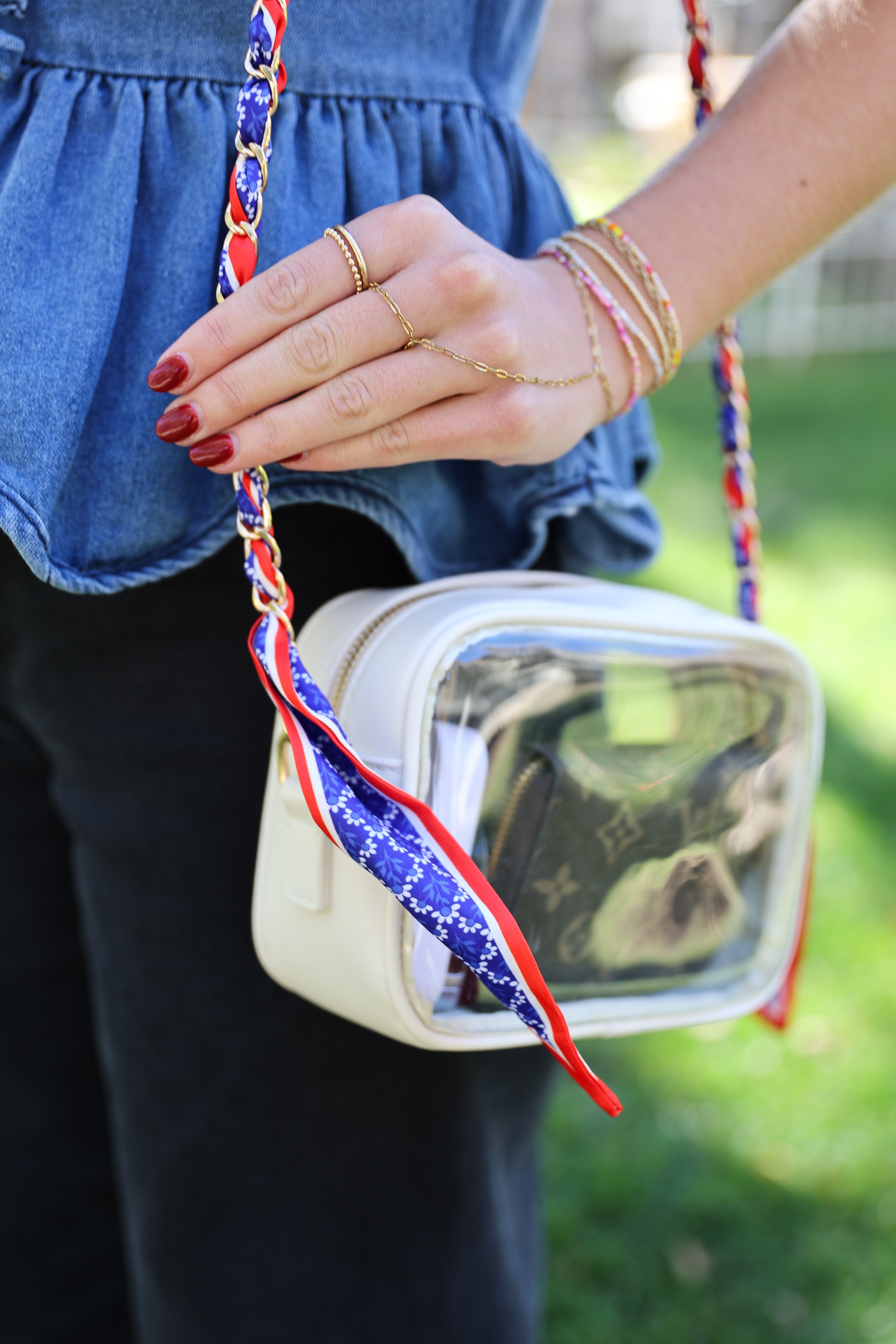 Woven Scarf Chain Purse/Phone Strap - Red & Blue – Victory Lap