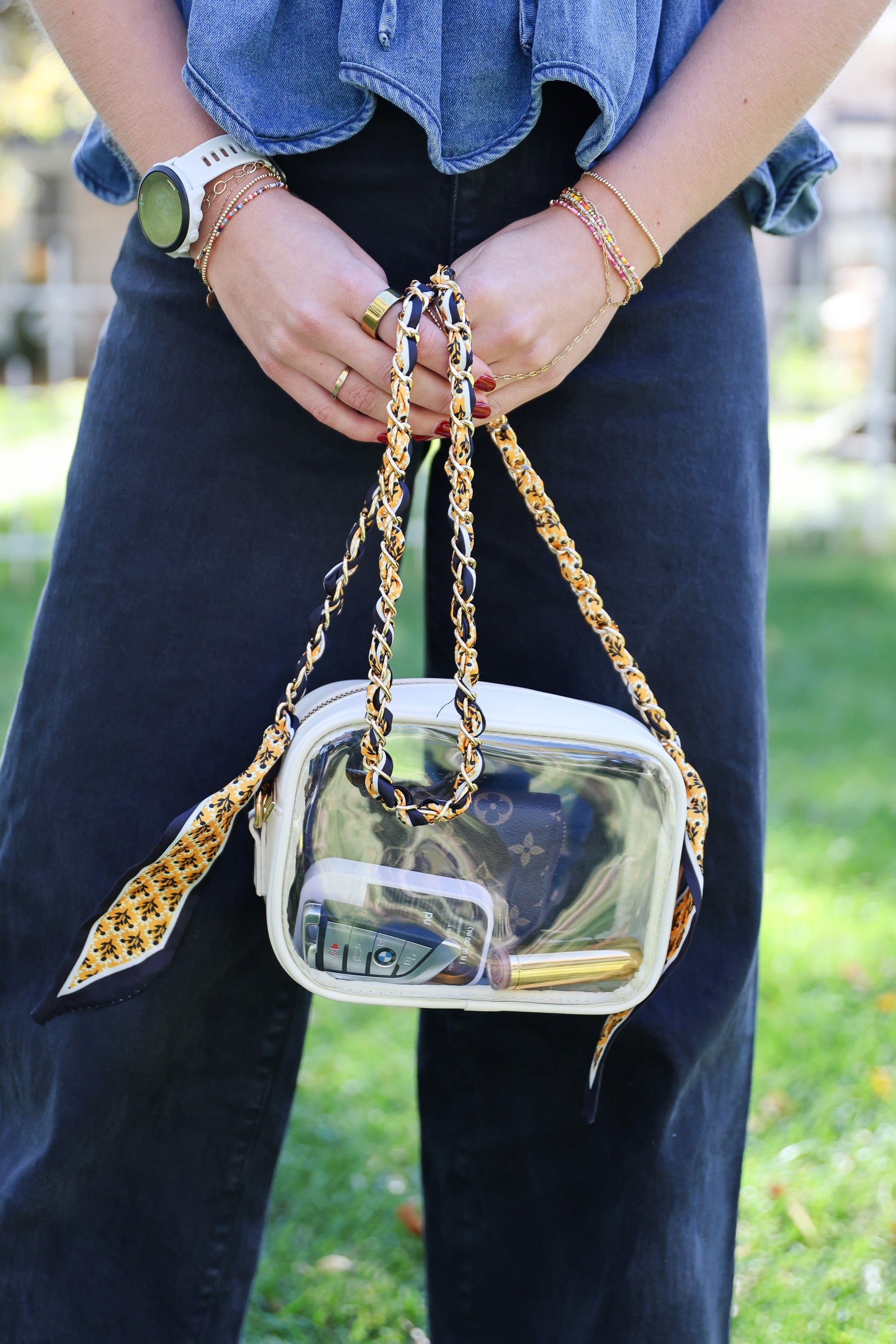 Woven Scarf Chain Purse/Phone Strap - Black and Yellow