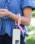 Woven Scarf Pearl Phone Strap/Wristlet - Pink